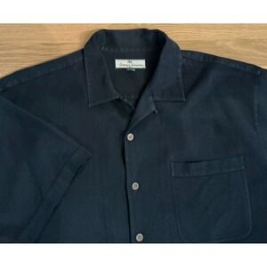 Tommy Bahama Silk Shirt Mens Large Black Short Sleeve Button Up